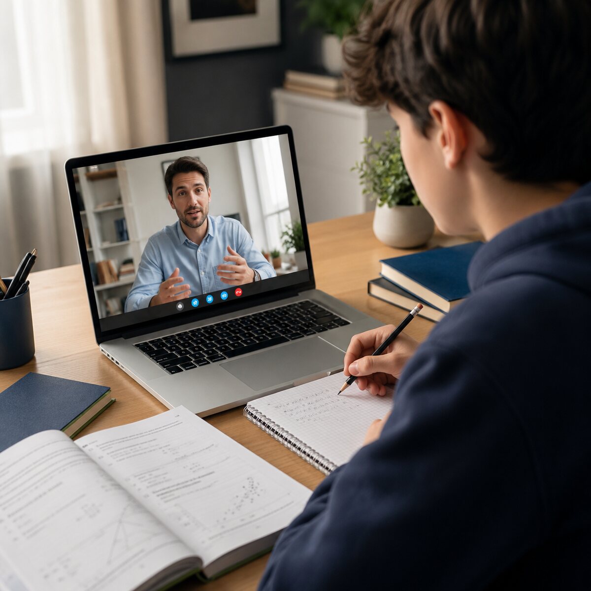 Student taking notes during a live online SAT tutoring session