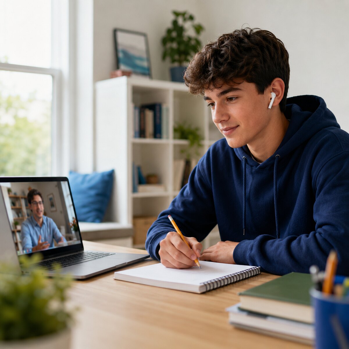 High school student preparing for the SAT with an online tutor