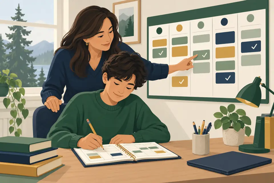 Illustration of a student’s weekly homework planner